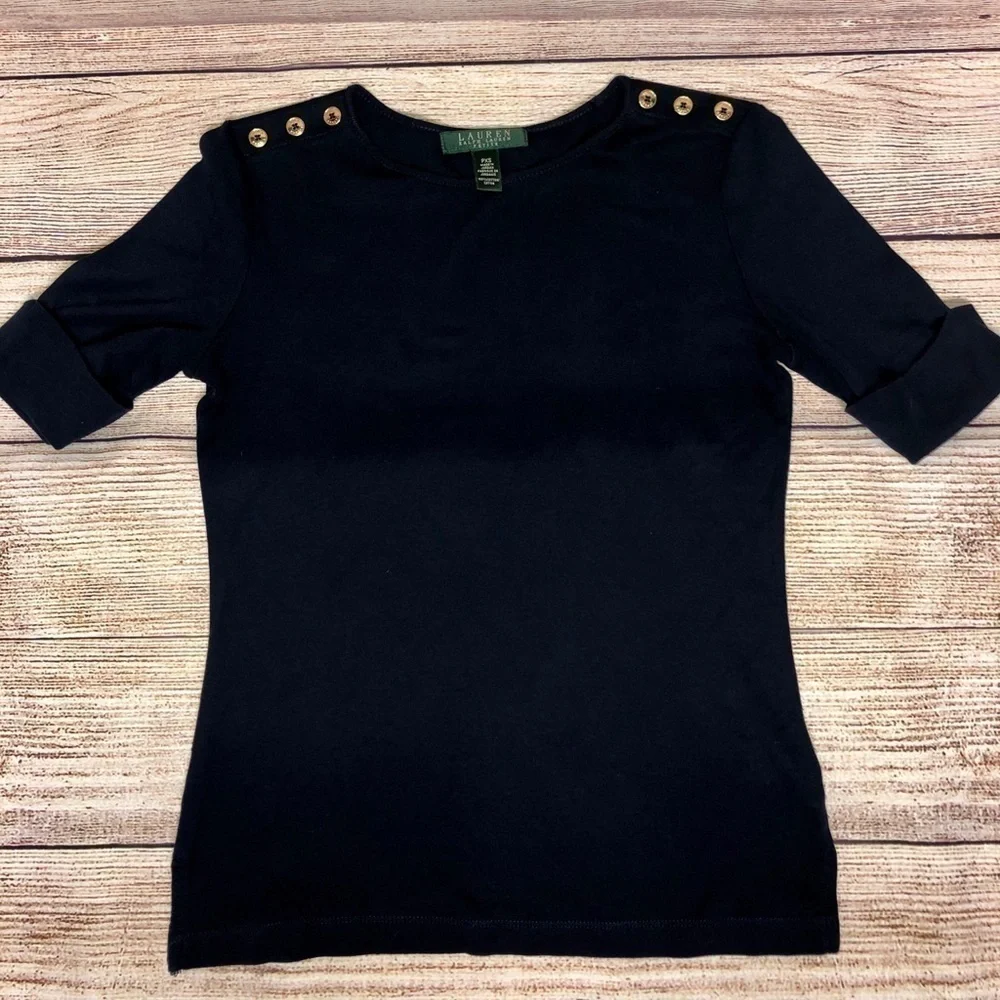 Ralph Lauren Navy Half Sleeve Top - Picture 2 of 9